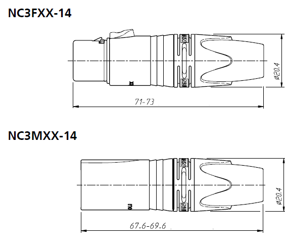 misure neutrik nc3 serie XX-14