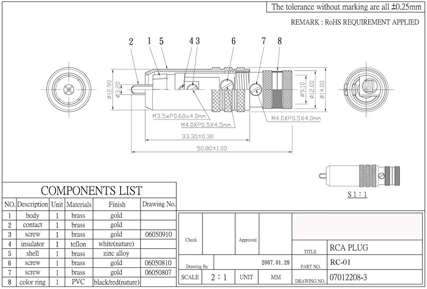 RC01 Connettore RCA Gold - Senza Saldatura